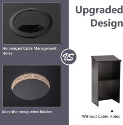 Gymax Podium Stand 117 CM Lectern Desk With Storage Shelf Cable Holes Black - thumbnail 3
