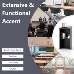 Gymax Podium Stand 117 CM Lectern Desk With Storage Shelf Cable Holes Black - thumbnail 2