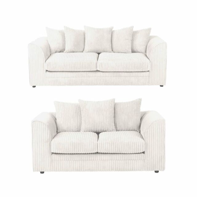 LUXURY LIFE Dylan Jumbo Cord Fabric Sofa Set in White - image 1
