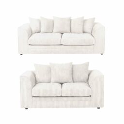 LUXURY LIFE Dylan Jumbo Cord Fabric Sofa Set in White - thumbnail 1