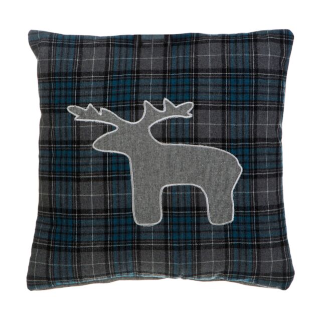 Orsina Checkered Stag Cushion, Bedding Christmas Cushion for Bedroom, Sofa, Living room, Cushion with Stag Details in Blue - image 1