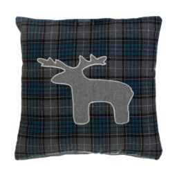 Orsina Checkered Stag Cushion, Bedding Christmas Cushion for Bedroom, Sofa, Living room, Cushion with Stag Details in Blue