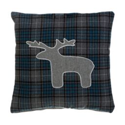 Orsina Checkered Stag Cushion, Bedding Christmas Cushion for Bedroom, Sofa, Living room, Cushion with Stag Details in Blue - thumbnail 2