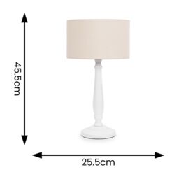 ValueLights Victoria White Wood Traditional Table Lamp with Fabric Drum Shade & LED Bulb in Natural - thumbnail 4