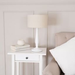 ValueLights Victoria White Wood Traditional Table Lamp with Fabric Drum Shade & LED Bulb in Natural - thumbnail 3
