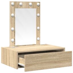 Berkfield Home Wall Hanging Dressing Table with LED Lights Sonoma Oak in Beige - thumbnail 4