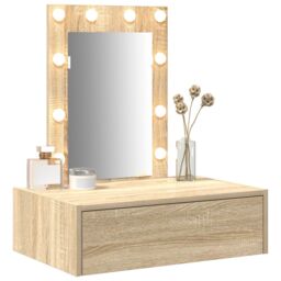 Berkfield Home Wall Hanging Dressing Table with LED Lights Sonoma Oak in Beige - thumbnail 3