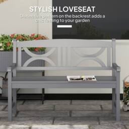 OUTSUNNY 2-Seater Wooden Garden Bench Outdoor Patio Loveseat Grey - thumbnail 4