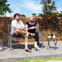 OUTSUNNY 2-Seater Wooden Garden Bench Outdoor Patio Loveseat Grey
