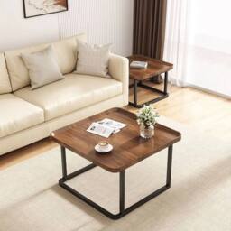 FLAVORA Set of 2 Nesting Coffee Table in Walnut - Size: 0.6m2 - thumbnail 6
