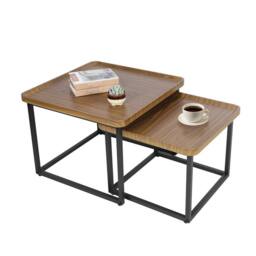 FLAVORA Set of 2 Nesting Coffee Table in Walnut - Size: 0.6m2 - thumbnail 3