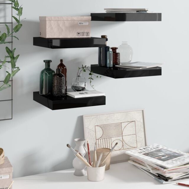 Berkfield Home Floating Wall Shelves 4 pcs High Gloss Black 23x23.5x3.8 cm MDF - image 1