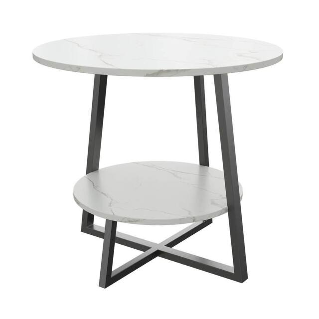 FORGEVIO 2 Tier Small Sofa Side Table Coffee End Round White Shelf - image 1