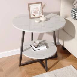 FORGEVIO 2 Tier Small Sofa Side Table Coffee End Round White Shelf - thumbnail 5