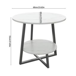 FORGEVIO 2 Tier Small Sofa Side Table Coffee End Round White Shelf - thumbnail 2