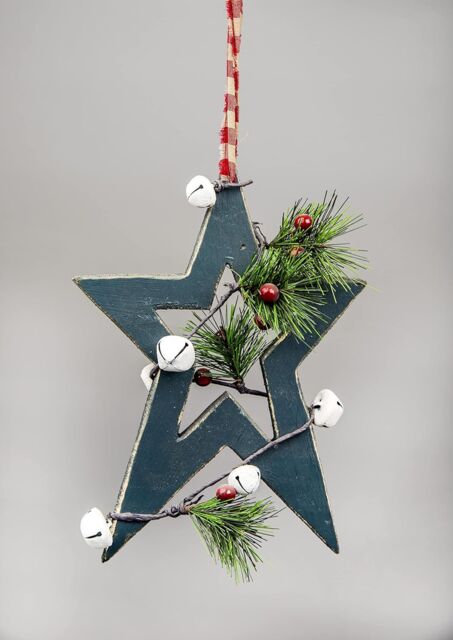 Shatchi Wooden Hanging Decoration Star Shape Green 25X1.2X36 CM - image 1