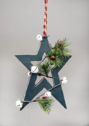Shatchi Wooden Hanging Decoration Star Shape Green 25X1.2X36 CM