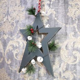 Shatchi Wooden Hanging Decoration Star Shape Green 25X1.2X36 CM - thumbnail 5