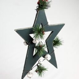 Shatchi Wooden Hanging Decoration Star Shape Green 25X1.2X36 CM - thumbnail 3