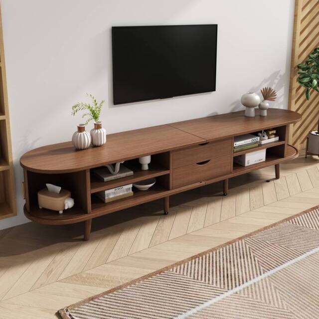 STILVORA TV Stand with 2 Drawers & Sliding Doors, Oak in Walnut - image 1