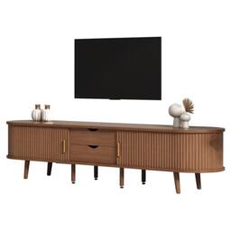 STILVORA TV Stand with 2 Drawers & Sliding Doors, Oak in Walnut - thumbnail 5