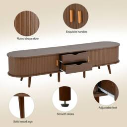 STILVORA TV Stand with 2 Drawers & Sliding Doors, Oak in Walnut - thumbnail 8