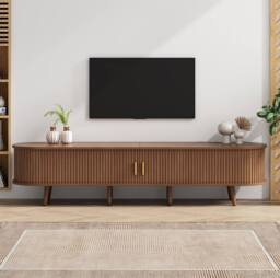 STILVORA TV Stand with 2 Drawers & Sliding Doors, Oak in Walnut - thumbnail 3