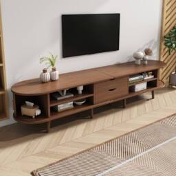 STILVORA TV Stand with 2 Drawers & Sliding Doors, Oak in Walnut