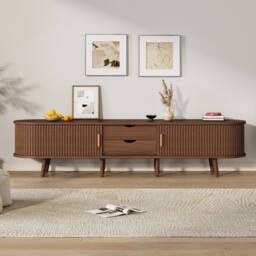 STILVORA TV Stand with 2 Drawers & Sliding Doors, Oak in Walnut - thumbnail 2