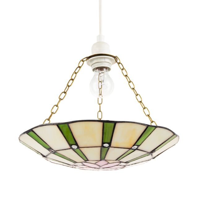 Happy Homewares Forest Green & Pink Floral Tiffany Stained Glass Pendant Lamp Shade