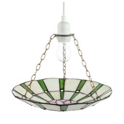 Happy Homewares Forest Green & Pink Floral Tiffany Stained Glass Pendant Lamp Shade - thumbnail 5