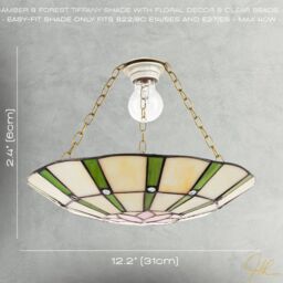 Happy Homewares Forest Green & Pink Floral Tiffany Stained Glass Pendant Lamp Shade - thumbnail 7