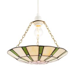 Happy Homewares Forest Green & Pink Floral Tiffany Stained Glass Pendant Lamp Shade - thumbnail 2