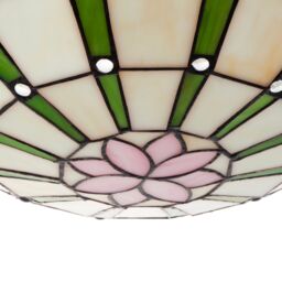 Happy Homewares Forest Green & Pink Floral Tiffany Stained Glass Pendant Lamp Shade - thumbnail 4
