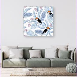 Warren Reed - Designer Tropical Toucan Canvas in Blue - Size: w40 inch x h40 inch - thumbnail 4