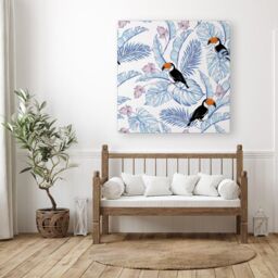 Warren Reed - Designer Tropical Toucan Canvas in Blue - Size: w40 inch x h40 inch - thumbnail 3