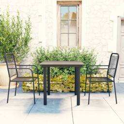Berkfield Home 3 Piece Garden Dining Set Black Glass & Steel - thumbnail 1