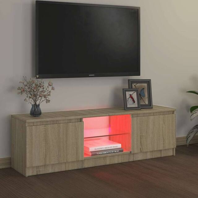 Berkfield Home TV Cabinet with LED Lights Sonoma Oak 120x30x35.5 cm in Light Tan - image 1