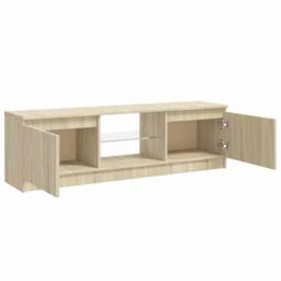 Berkfield Home TV Cabinet with LED Lights Sonoma Oak 120x30x35.5 cm in Light Tan - thumbnail 8