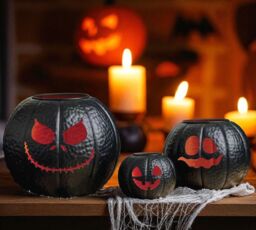 Garden Greatness Set Of 3 Halloween Pumpkin Lanterns in Black - Size: 3 Pack - thumbnail 1