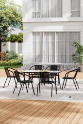 Living and Home 150Cm Rectangle 6 - Person Long Dining Set in Black - thumbnail 1