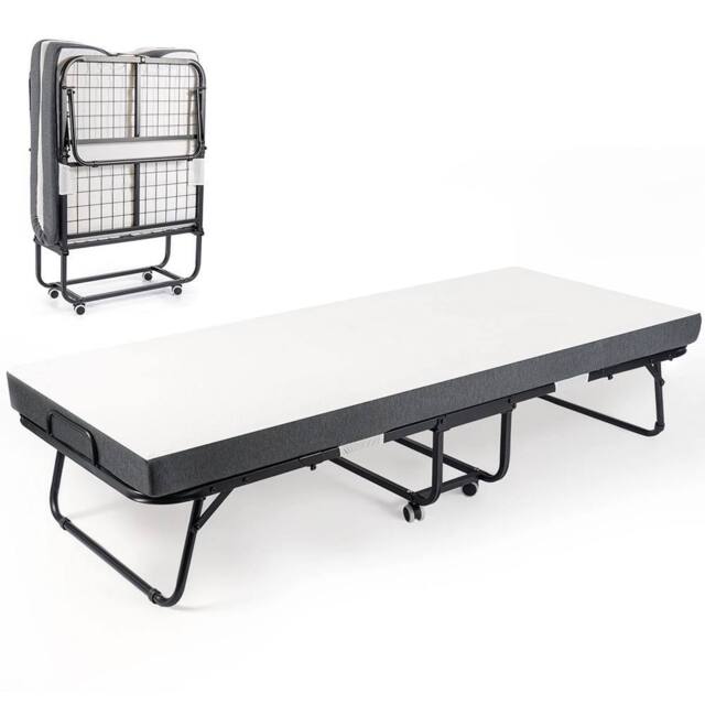 Havendro Fold Up Guest Bed with 10cm Memory Foam Mattress & Wheels in Black - image 1