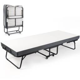 Havendro Fold Up Guest Bed with 10cm Memory Foam Mattress & Wheels in Black - thumbnail 1