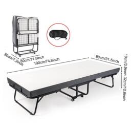 Havendro Fold Up Guest Bed with 10cm Memory Foam Mattress & Wheels in Black - thumbnail 2