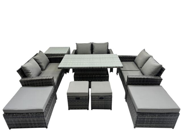 Fimous Outdoor Love Sofa Set & Adjustable Lifting Dining or Coffee Table in Dark Grey - image 1