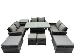 Fimous Outdoor Love Sofa Set & Adjustable Lifting Dining or Coffee Table in Dark Grey - thumbnail 1
