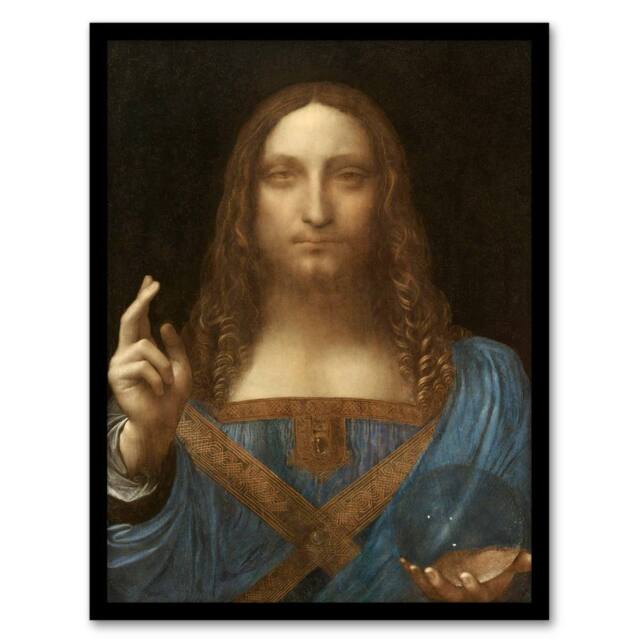 Artery8 Leonardo da Vinci Framed Wall Art Print Salvator Mundi World Savior in Brown - Size: A4 - image 1