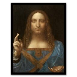Artery8 Leonardo da Vinci Framed Wall Art Print Salvator Mundi World Savior in Brown - Size: A4 - thumbnail 1