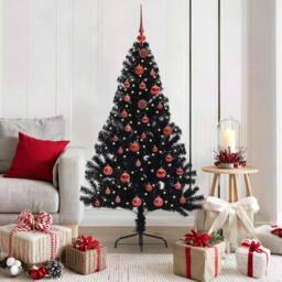 Berkfield Home Beautiful Artificial Pre-lit Christmas Tree Black 150 cm PVC - thumbnail 2