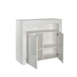 Moderna White Sideboard with LED lights, Crockery Storage Cabinet, 90x35x83cm - Size: 90 x 35 x 83 cm - thumbnail 3